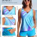 Hanna Nikole Women 2 Piece Tankini Swimsuits, Modest Bathing Suit, Beads V Neck Swimwear with Sporty Swim Shorts Pockets (XXL)