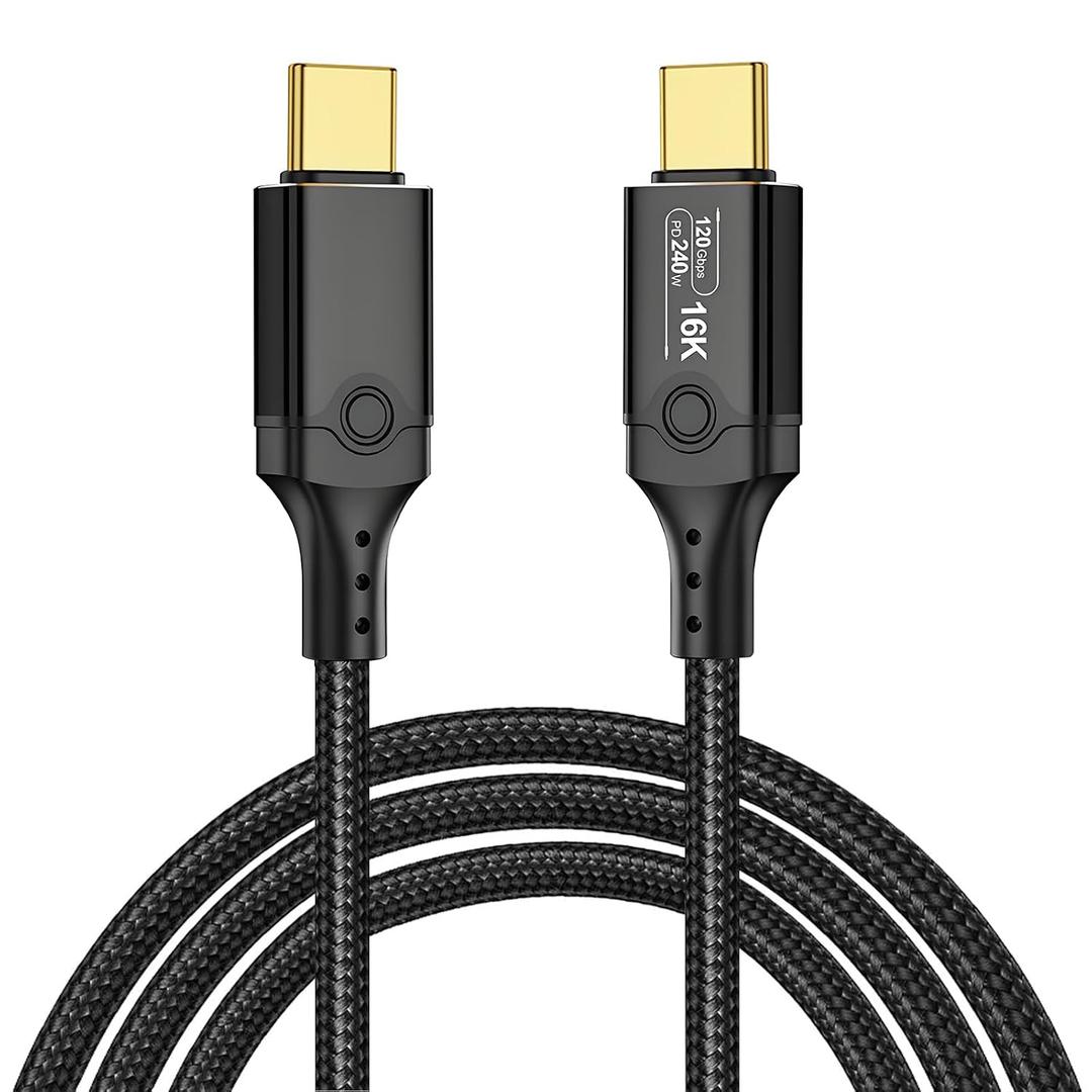 120Gbps Thunderbolt 5 Cable 6.6FT, up to 120Gbps Bandwidth for 16K/Dual 8K, 240W, Braided USB C Video Cable Compatible Thunderbolt 4/5, SSD, MacBook M4 Pro,Dock,eGPU,USB4 and USB C, Black