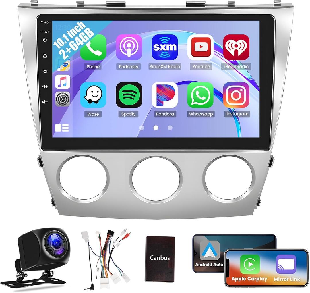 Hikity 2+64GB for (Manual A/C) Toyota Camry 2006-2011 Radio 10.1 Inch Touchscreen Car Radio Wireless Carplay Android Auto Support GPS Navigation WiFi Bluetooth FM EQ Backup Camera