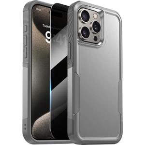 Diaclara Designed for iPhone 15 Pro Max Case, [with Privacy Screen Protector] [Anti Spy] [Military Grade Drop Protection] Heavy Duty Full-Body Shockproof Phone Case, Natural Titanium