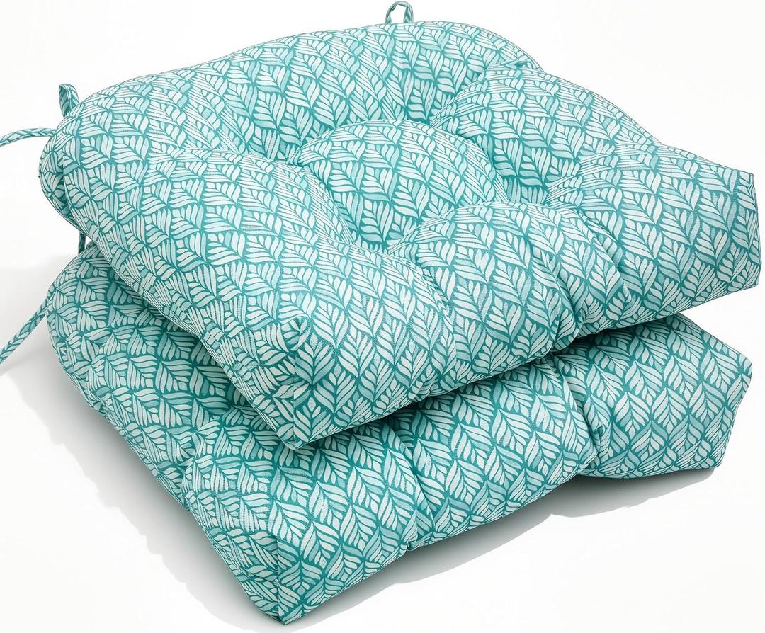 Outdoor Chair Cushions Set of 2,Patio Chair Cushions with Non-Slip Ties,19'' x 19'',Fluffy Tufted Outdoor Seat Cushions, Waterproof Patio Furniture Cushions,Outdoor Dining Chair Pads