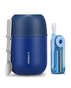 HAWEEK 17oz Soup Thermo for Hot Food Adults Insulated Food Jar Thermo Hot Food Lunch Container Wide Mouth Stainless Steel Lunch Box for Kids with Folding Spoon Cleaning Brush Navy Blue