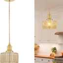 Vintage Pendant Light with Amber Striped Glass Lmapshade, Gold Pendant Lights Kitchen Island, Brass Kitchen Pendant Lighting over Island, Adjustable Hanging Light for Entrance Bathroom Dining Room (6.9in-1pc)