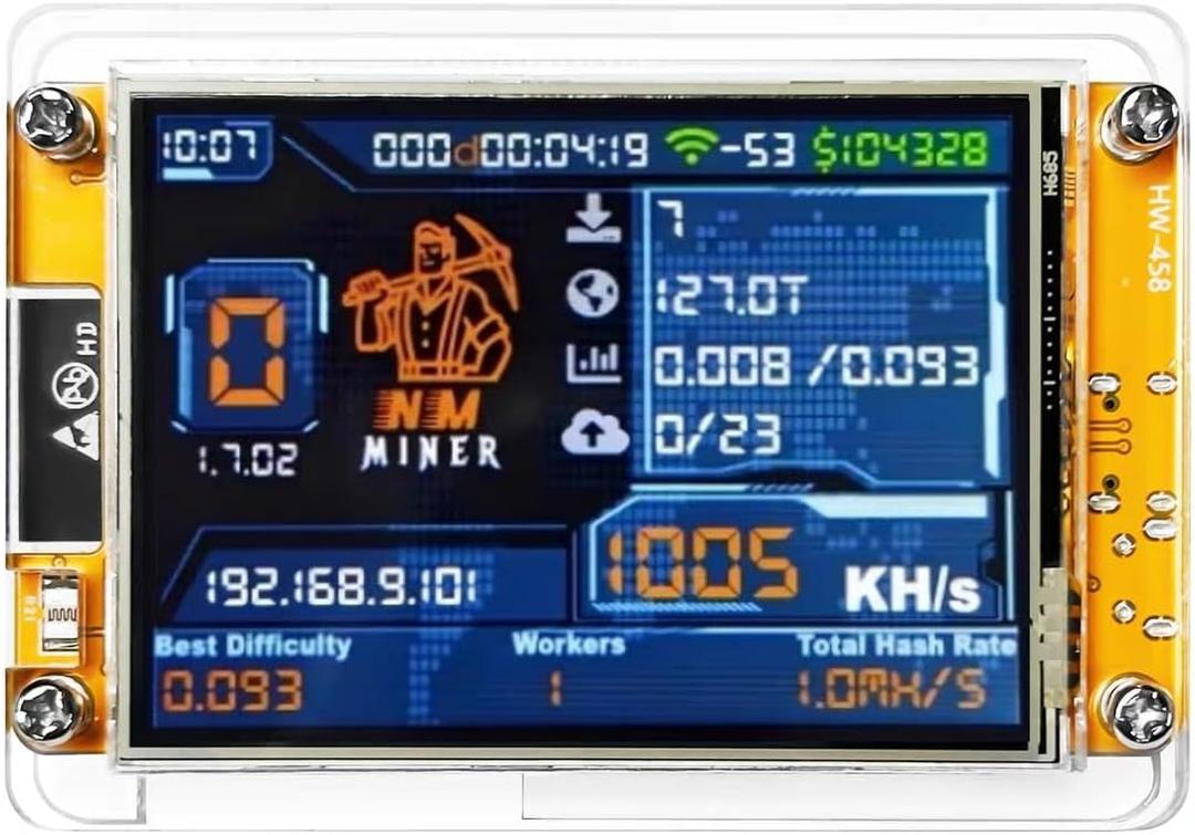 Bitcoin Lottery Miner, NerdMiner 1000KH/s ESP32 BTC 2.8" Solo Miner, Low Power Display Crypto Miner Hashrate Module for Crypto