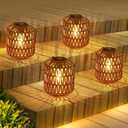 Eyassi Rattan Solar Lights, 4 Pack Solar Lanterns Outdoor Waterproof, Outdoor Lights for Yard, Hanging Lantern with Handle, Decorative Lanterns for Garden, Tabletop, Tree Lighting (Bulbs Included)