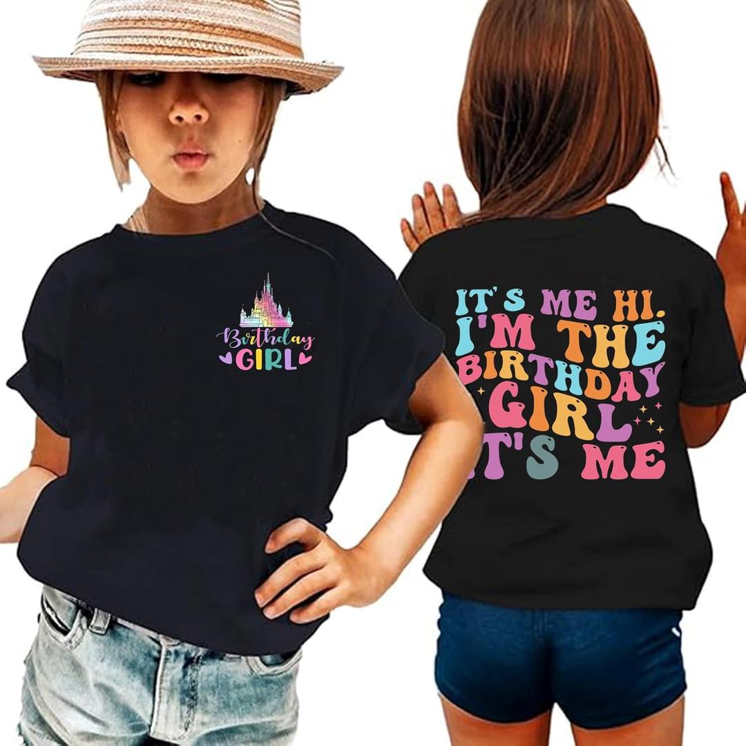 Birthday Girl Shirt for Kids Its Me Hi Im The Birthday Girl Tshirts Outfit Magic Kingdom Graphic Tees Tops (Black)