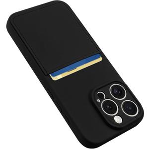 Designed for iPhone 16 Pro Case with Card Holder for Women Men Soft Silicone Cover [Microfiber Lining] Full Camera Protection Shockproof Slim for iPhone 16 Pro Case Wallet Black
