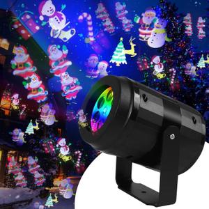 Christmas Projector Lights, Xmas LED Projection Lamp, Moving Santa Claus Projector Lights, Xmas Landscape Light for Indoor Christmas Holiday Night Gathering Party Decoration,Switchable-6 Slides (Multicolor)