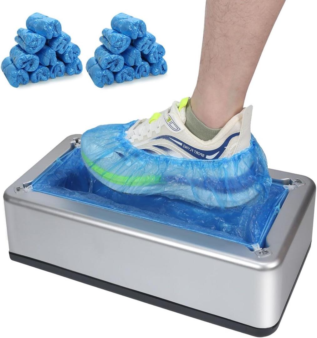Automatic Shoe Cover Dispenser Machine with 200pcs Disposable Covers - Waterproof, Non-Slip Reusable for Home, Office, Hospital - Heavy Duty Shoe Cover Machine for Indoor Use, Easy to Install
