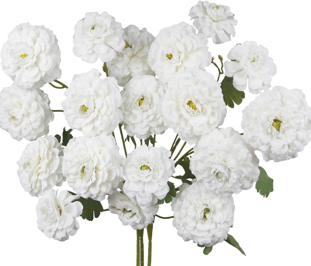 3 Pcs Artificial Flowers Spring Summer White Zinnia Silk Flowers with Long Stems Zinnia Elegans Artificial Flowers for Outdoors Floral Arrangements Table Centerpieces Wedding Party Home Decor