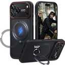 for iPhone 17 Pro Max Case: 360 Spin Magnetic Stand, Camera Protection (Compatible with MagSafe) [18FT Military Protection] Shockproof Matte Translucent Phone Cover for iPhone 17 Pro Max 6.9", Black