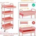 Calmootey 4-Tier Rolling Utility Cart with Drawer,Multifunctional Storage Organizer with Plastic Shelf & Metal Wheel,Storage Cart for Kitchen,Bathroom,Living Room,Office,Pink