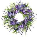 Briful Purple Spring Wreath for Front Door, 17.7'' Realistic Lavender Wildflowers Artificial Wreaths, Summer Holidays Decor, Farmhouse Home Wall Mantle Decorations
