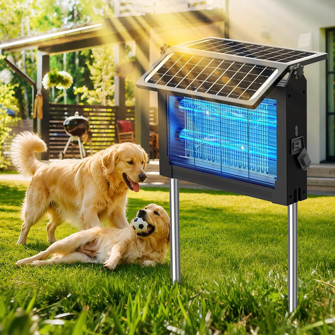 Solar Bug Zapper Outdoor with Dual Solar Panels, PhatroyYee 4500V Cordless Waterproof Mosquito Zapper, Auto On/Off, USB-C & Solar Powered Electric Fly Zapper Trap Killer for Patio Backyard RV Camping