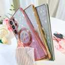 Fiyart Designed for Samsung Galaxy S24 Ultra Case,Compatible with MagSafe Love Heart Plating Camera Protection Clear Glitter Magnetic for Women Girls Shockproof Phone Cover Bumper 6.8"-Pink