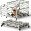 30 Inch Collapsible Dog Crate for Small Dogs, Foldable Metal Dog Kennel with Reinforced Diamond Wire Mesh, Escape Proof Foldable Dog Cage, Leak-Proof Removable Tray, Double Secure Door Latch