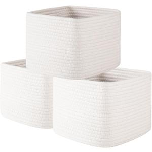 OIAHOMY 9x9x7 Storage Cubes, Cotton Rope Woven Baskets for Organizing, Cube Storage Bin, Small Gift Basket for Shelf, 3-Pack, White