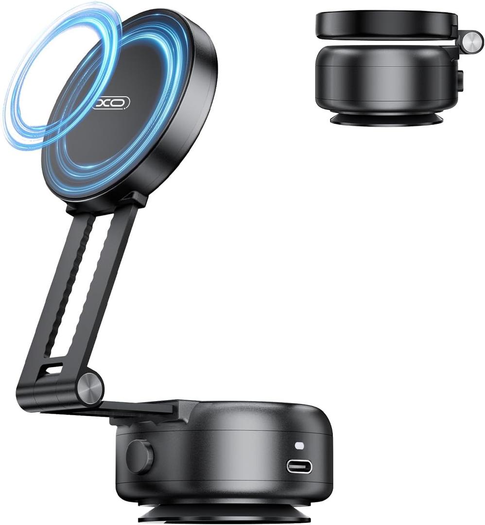 Vacuum Suction Magnetic Car Phone Holder, Electric Magnetic Car Phone Holder Mount Foldable Adjustable Car Mount for iPhone12-16, Mirror/Glass/Screen/Smooth None Porous Surface (Not Charge Phone)