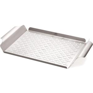 Weber Grill Pan Durable Stainless Steel Pan for Small or Delicate Foods, 1/8" Slits for Drainage, Wide Carry Handles