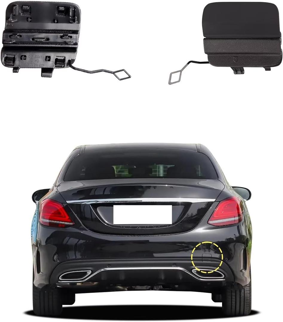 Car Rear Bumper Tow Hook Cover Compatible with Sports Mercedes Benz C Class W205 Sedan C300 C400 C43AMG 2019 2020 2021 Trailer Cover Cap 2058853303 Towing Eye Cap Unpainted