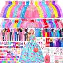 342 Pcs Doll Clothes and Accessories with Doll, Princess Gowns, Fashion Dresses, Top, Pants, Swimsuits, Shoes, Hangers and Other Accessories, Doll Playset Dress up Toy for Girls Toddlers Gift Toys
