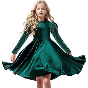 Girls Christmas Dress Velvet Fall Winter Party Dresses Ruffled Long Sleeve Casual with Pockets Princess Outfits 7-8 year old