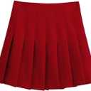 Women's High Waist A-Line Pleated Mini Skirt Short Tennis Skirt (Red, L)