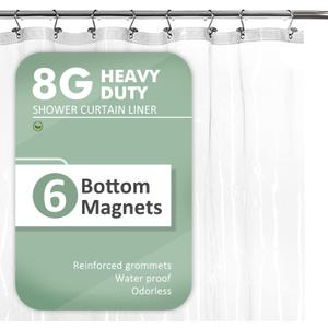 Barossa Design Shower Curtain Liner with 6 Magnets - Heavy Duty PEVA Plastic Shower Curtain for Bathroom, Waterproof Vinyl & See Through Bath Liner, Metal Grommets - Clear, 72x72