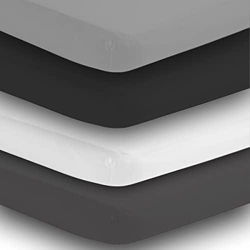 BaeBae Goods Crib Sheets for Baby Boys and Girls, 4 Pack, Soft and Breathable Jersey Knit Fitted Sheet Set, Cute Gender Neutral Nursery Mattress Bedding, Universal Fit (Solid Greys)