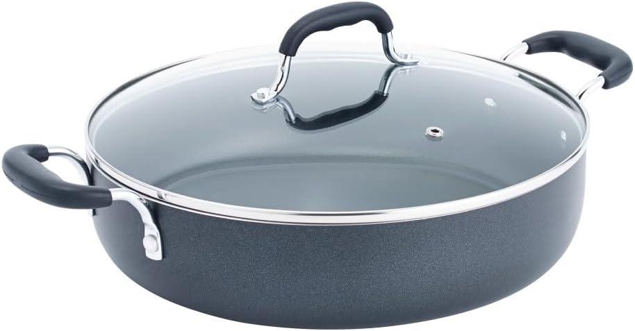 T-fal B36282 Nonstick Deep Covered Everyday Pan with Ergonomic Stay-Cool Handles Cookware, 12-Inch, Black