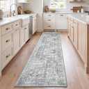 2x8 Washable Hallway Runner Rugs, Non-Slip Area Rug for Kitchen Entryway Indoor Laundry Room Decor, Bathroom Runner Rug Low Pile Vintage Carpet, Grey