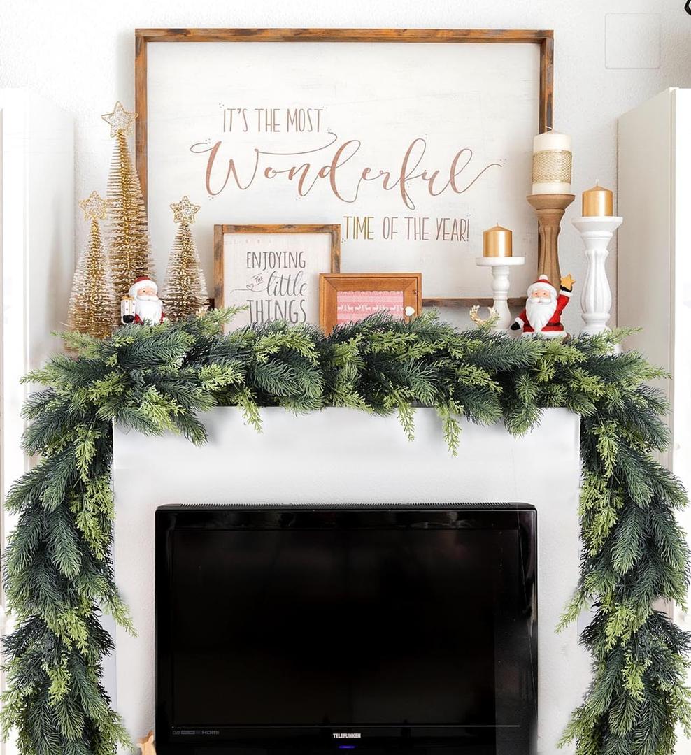 DearHouse Pine Christmas Garland,6Ft WinterArtificial Greenery Garland for Holiday Season Mantel Fireplace Table Runner Centerpiece Decor