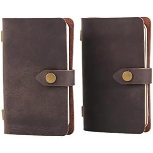 Fasjosma Leather Small Travel Journal Notebook, Vintage Daily Journal notebook Lined Paper, Handmade Mini Leather Notepad for Women & Men(2 pack/coffee*2)