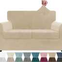 ZNSAYOTX Luxury Velvet Sofa Cover 3 Piece (57"-70") Stretch Loveseat Covers for 2 Cushion Couch Thick Soft Couch Slipcover with Non Slip Strap, Dog Pet Friendly Nice Furniture Protector (Camel)