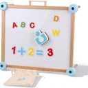 Wooden Kids Art Easel, Double-Sided Tabletop Easel for Painting with Magnetic Letters Numbers, Magnetic Drawing Board for Toddlers for Boys and Girls 3+