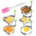 5 Pcs Pancake Mold Set  Stainless Steel Pancake Molds for Griddle with Fun Shapes, Comfortable Handles, and Non-Slip Design  Egg Shaper for Frying Pan with Silicone Brush for Easy Use & Cleaning