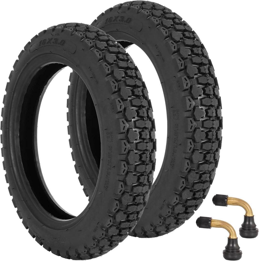 76-305 16X3.0 Fat Tire E-Bike Tires - Heavy Duty 16 Inch 16X3 Bike Tire and Tube/Tubeless Set for Electric Bike Scooter - Non-Foldable - Off-Road All-Terrain Tread - 1/2 Pack - Type: TT/TL