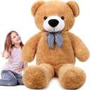 Soulchen 47 Inches Giant Bear Stuffed Animal Soft Large Bear Plush Oversized Stuffed Toys with Bow for Boys Girls Birthday Gift Baby Shower Party Favors(Light Brown)