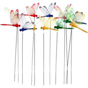 24 Pieces 3D Dragonfly Garden Decor Dragon Fly Garden Stakes Dragonflies Garden Ornaments Patio Decoration Dragonfly Stakes with Sticks, 4 Colors