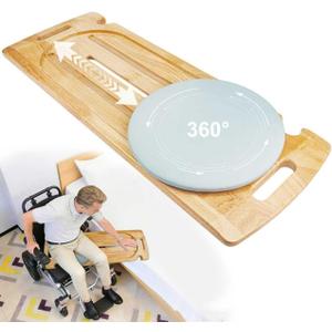 Slide Transfer Board with Track Pulley & 360 Turntable, Heavy-Duty Sliding Board, 500 lb Capacity, Wooden Transfer Aid for Seniors & Disabled, Bed, Wheelchair, Car & Toilet, 31.5 x 11 x 1 in