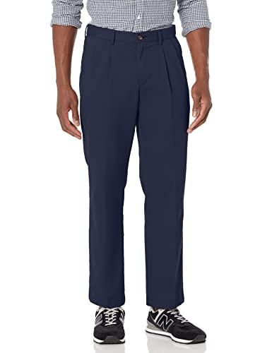 Amazon Essentials Men's Classic-Fit Wrinkle-Resistant Pleated Chino Pant, Navy, 38W x 28L