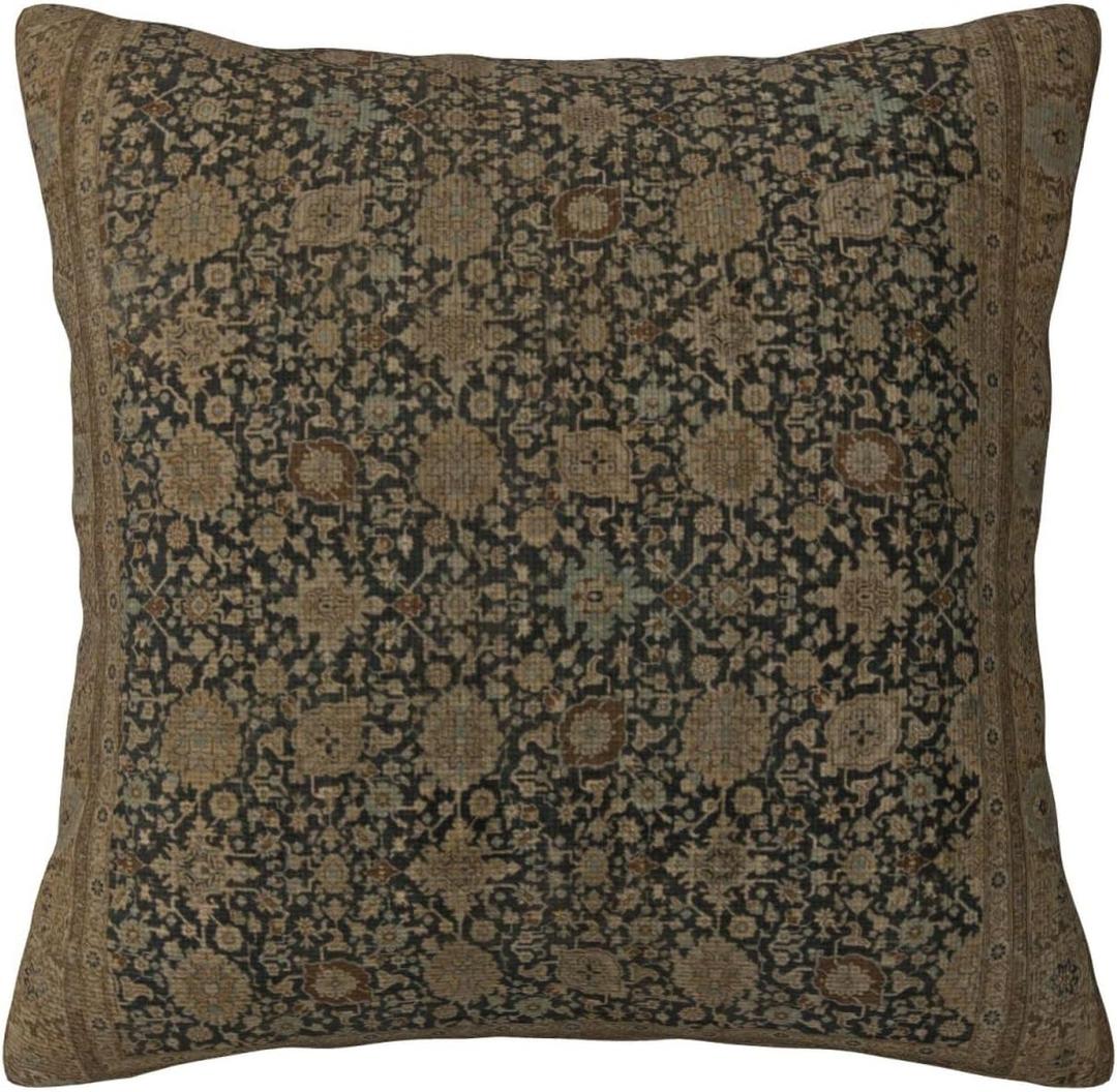 Antique Persian Tabriz Rug Print Throw Pillow Covers Modern Pillow Cushion Cases, Decorative Square Pillowcases for Sofa Couch Bedroom Living Room Car Car 18"X18"