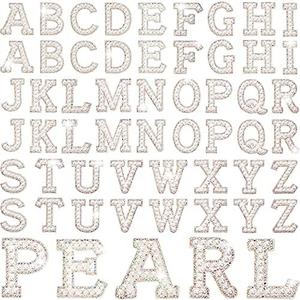 Canlierr 52 Pcs Self Adhesive Pearl Rhinestone Letter Patches Rhinestone A-z Glitter Pearl Sew on Patches Bling Letter Sticker Appliques Fabric Craft for DIY Clothes Bags Hats(Classic Style)