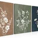 Framed Boho Canvas Wall Art Set of 3, Minimalist Botanical Picture Wall Decor Painting, Vintage Floral Rustic Farmhouse Posters Prints for Living Room Bedroom Bathroom Home Decor 12x16In