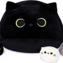 WeBingo Black Cat Plush Toy 4-Piece Set, 16'' Giant Cat Stuffed Animal Plushies Pillow with 3 Babies for Girl Boy Kid Adult, Large Big Soft Gift for Birthday Christmas Valentine's Day Home Decor
