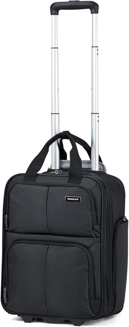 Hanke Softside Expandable Underseat Carry On Luggage for Airplanes,Travel Luggage Rolling Bag Personal Item Bag Small Suitcase,Black,16-Inch
