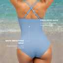 SHAPELLX Womens Swimsuits Tummy Control Bathing Suit Slimming One Piece U-Ring Shapewear Swimwear with Ruched Waist (Blue, L)