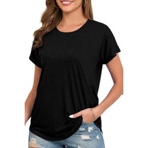 Womens Summer Short Sleeve Tops High Low Loose Casual Basic T-Shirt (L)
