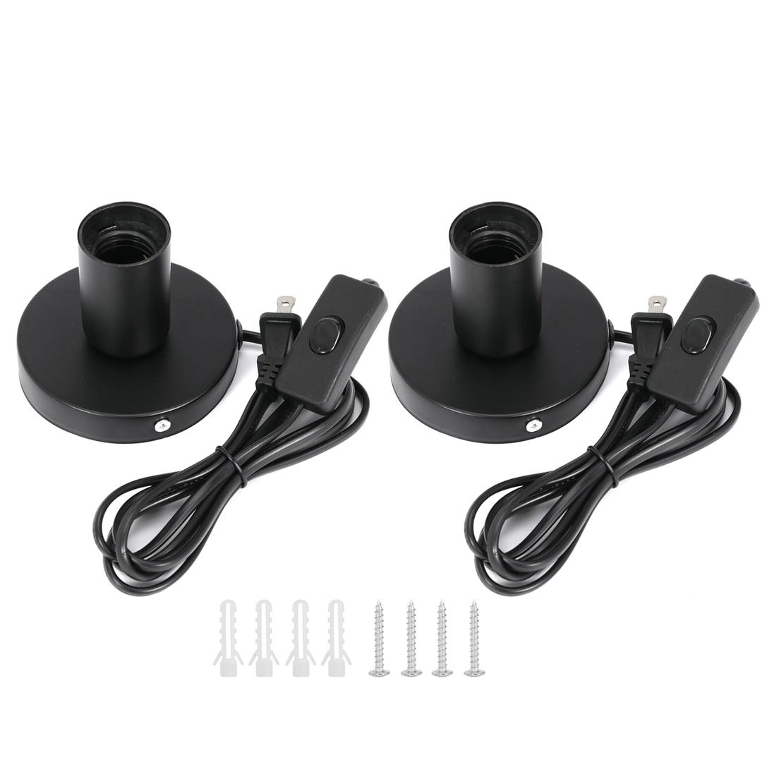 2Pcs Desktop Lamp Base Light Base Socket Screw Light Bulb Holder Base with 6 Feet Cord on Off Switch Plug for Holding Bulb for Your Night Light