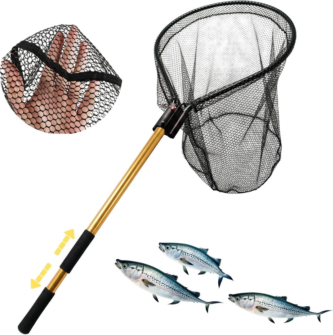 Heavy Duty Aluminum Large Landing Net with Telescoping Handle
Total length 67-85 inches, 27in Net Opening, Extra Large Size, Saltwater Fishing, Boat & Pier Use
